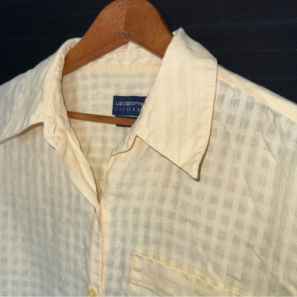 Liz Claiborne Lizsport Womens M 100% Irish Linen Button-Up Shirt Creamy Yellow - Picture 5 of 9